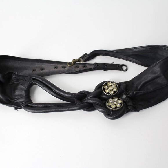 Vtg 80s Sun Of a Beach Belt by Rina Dinarsky wide black leather rhinestones M/L main image 5